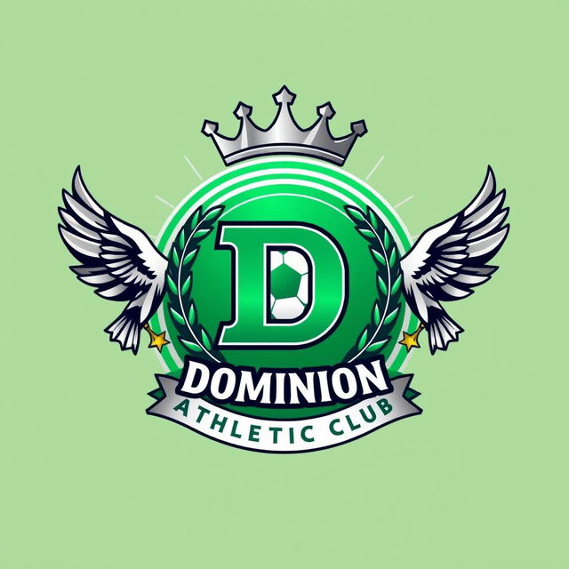 A vibrant and dynamic circular crest design for a fictional soccer team named "Dominion Athletic Club"