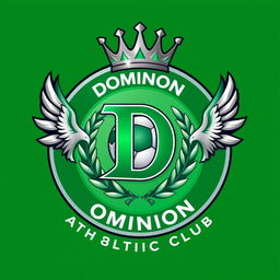 A vibrant and dynamic circular crest design for a fictional soccer team named "Dominion Athletic Club"