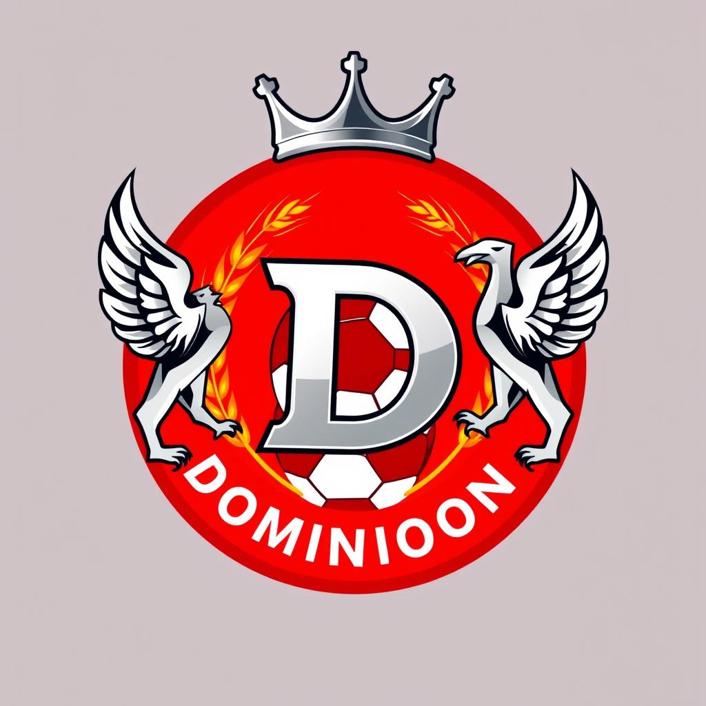 A vibrant and dynamic circular crest design for a fictional soccer team named "Dominion Athletic Club"
