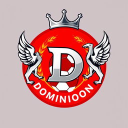A vibrant and dynamic circular crest design for a fictional soccer team named "Dominion Athletic Club"