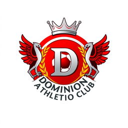 A vibrant and dynamic circular crest design for a fictional soccer team named "Dominion Athletic Club"