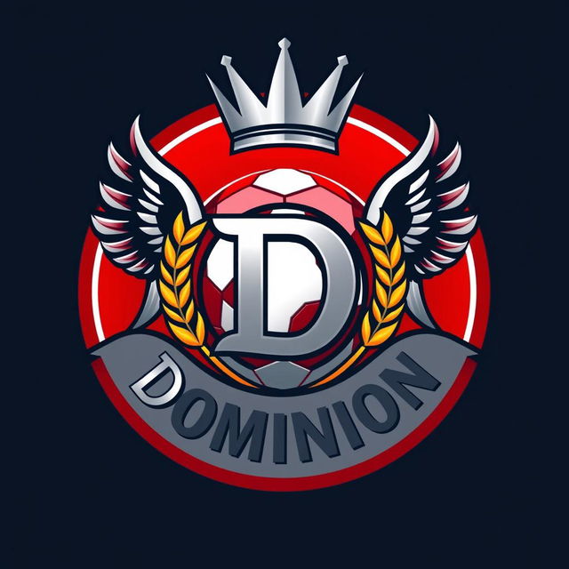 A vibrant and dynamic circular crest design for a fictional soccer team named "Dominion Athletic Club"