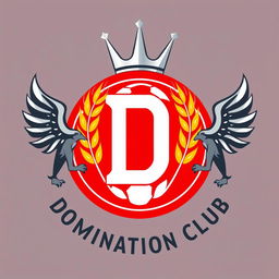 A vibrant and dynamic circular crest design for a fictional soccer team named "Dominion Athletic Club"