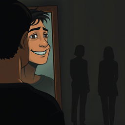 A thought-provoking scene depicting the pain of artificial smiles and increasing distances in relationships