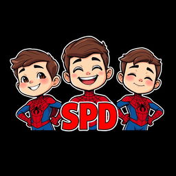 Three cartoon-style superhero characters inspired by Spider-Man, each presented in their own vertical panel