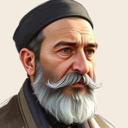A detailed portrait of Qazi Mohammad, the leader of Kurdistan, featuring a blend of sketch technique and oil painting