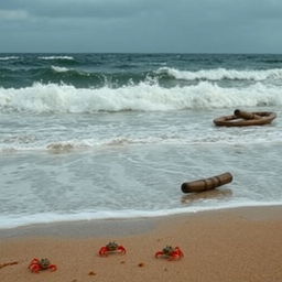 A dramatic seaside scene, showcasing a turbulent sea with crashing waves, creating a symphony of noise from the foamy surf