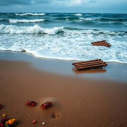 A dramatic seaside scene, showcasing a turbulent sea with crashing waves, creating a symphony of noise from the foamy surf