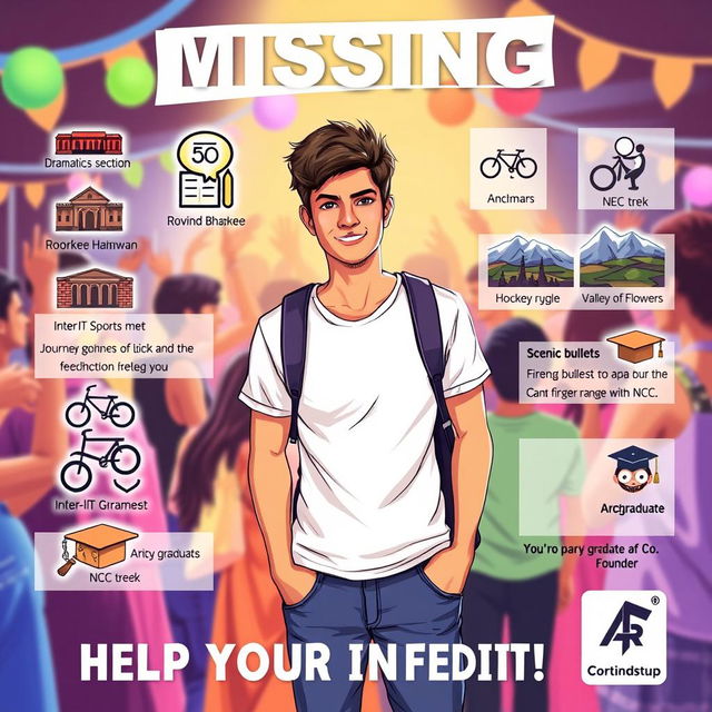 A dynamic and engaging poster designed to find a missing person at a party