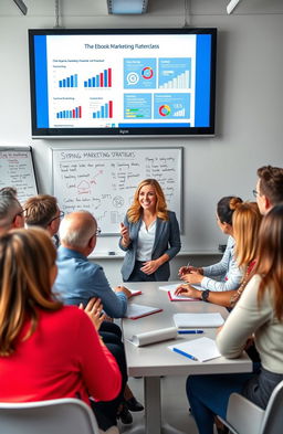 A vibrant and engaging scene depicting a Facebook marketing masterclass