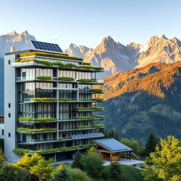 A captivating scene showcasing a 10-story eco-friendly building, designed with modern architecture emphasizing sustainability