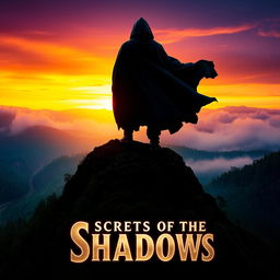 A visually striking movie poster featuring a mysterious figure standing on a foggy mountaintop at sunset