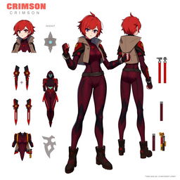 A heroic character design for an original My Hero Academia (MHA) female OC named 'Crimson', an 18-year-old third-year student at UA hero course