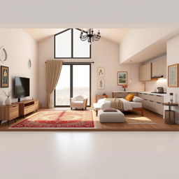 A 3D rendering of a simple, modern Iranian house featuring a cozy bedroom, with an area of approximately 100 square meters