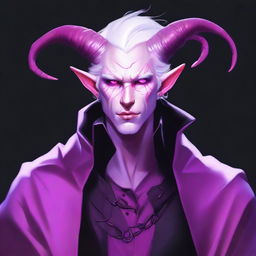 A high-quality digital art piece showcasing a tiefling in his 20s