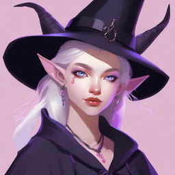 A high-resolution digital art image featuring an 18-year-old witch tiefling