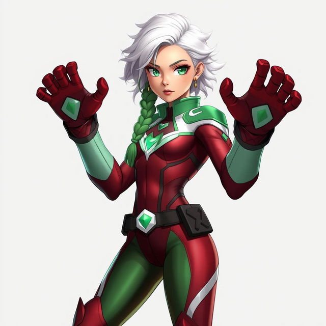 Create a hero suit for an 18-year-old female hero named Crimson