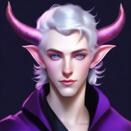 An exquisite digital art piece that captures an 18-year-old tiefling boy