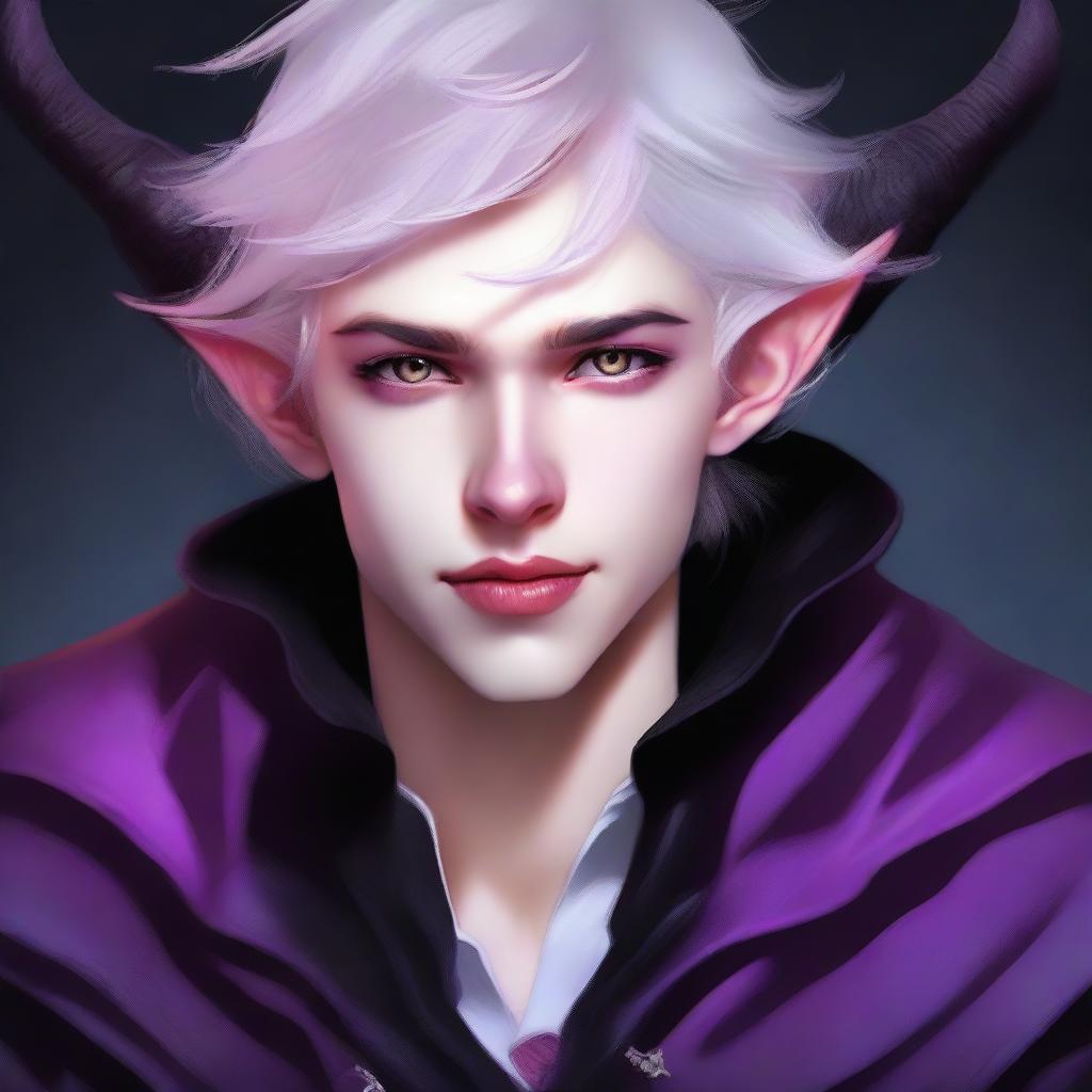 An exquisite digital art piece that captures an 18-year-old tiefling boy