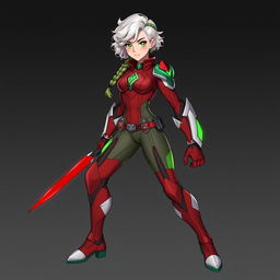 A hero suit design for an 18-year-old female hero named Crimson
