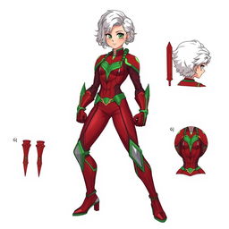 A hero suit design for an 18-year-old female hero named Crimson