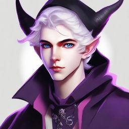 A high-quality digital art piece illustrates an 18-year-old tiefling boy