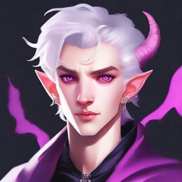 A high-quality digital art piece illustrates an 18-year-old tiefling boy