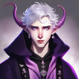 A high-quality digital art piece illustrates an 18-year-old tiefling boy