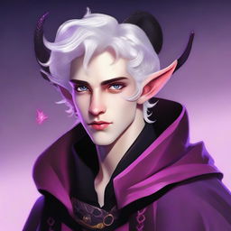 A high-definition digital art image presents an 18-year-old tiefling boy