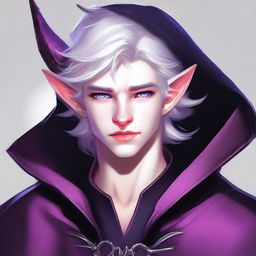 A high-definition digital art image presents an 18-year-old tiefling boy