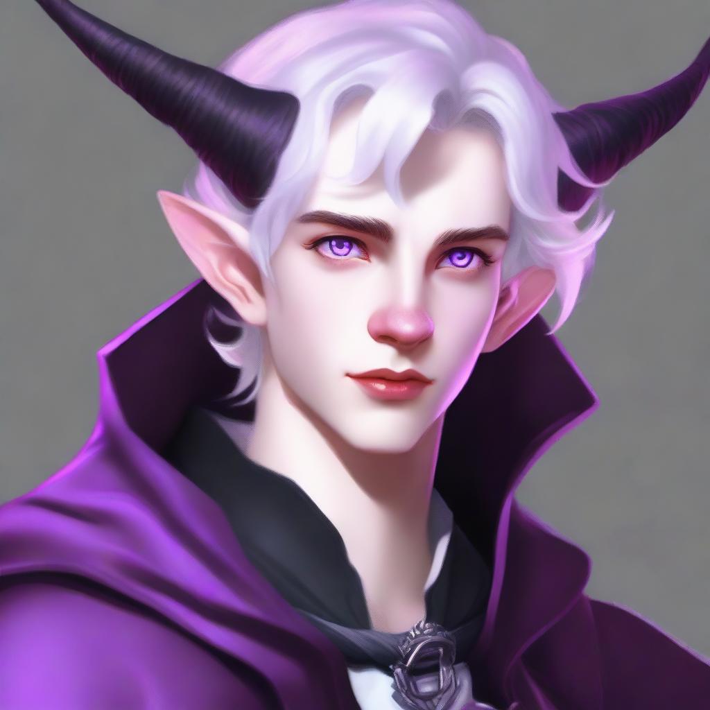 A high-definition digital art image presents an 18-year-old tiefling boy