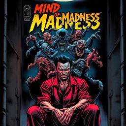 A dramatic comic book cover featuring a male character on death row, sitting in a dimly lit cell with a haunted expression