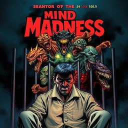 A dramatic comic book cover featuring a male character on death row, sitting in a dimly lit cell with a haunted expression