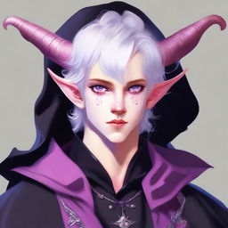 A high-resolution digital art image portrays an 18-year-old tiefling boy