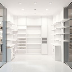 A beautifully designed interior of a 14 square meter shop with a fully glass entrance