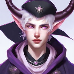 A high-resolution digital art image portrays an 18-year-old tiefling boy