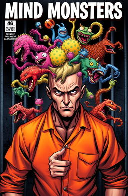 A dynamic and eye-catching comic book cover featuring a male prisoner in an orange jumpsuit, with an intense expression on his face