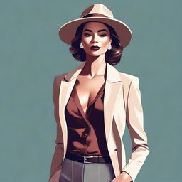 A digital art image depicting a confident woman in stylish attire