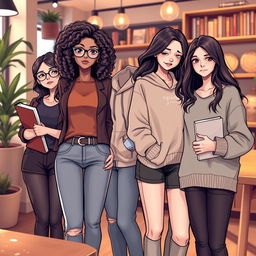 A group of four young women who are best friends, each showcasing their unique personalities