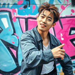A vibrant, artistic wallpaper featuring BEOM TAE_HA, a charismatic K-pop idol