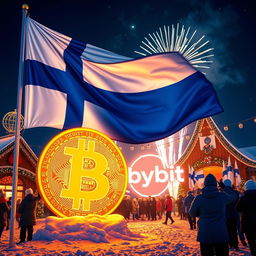A vibrant and festive scene depicting Finland's Independence Day celebration