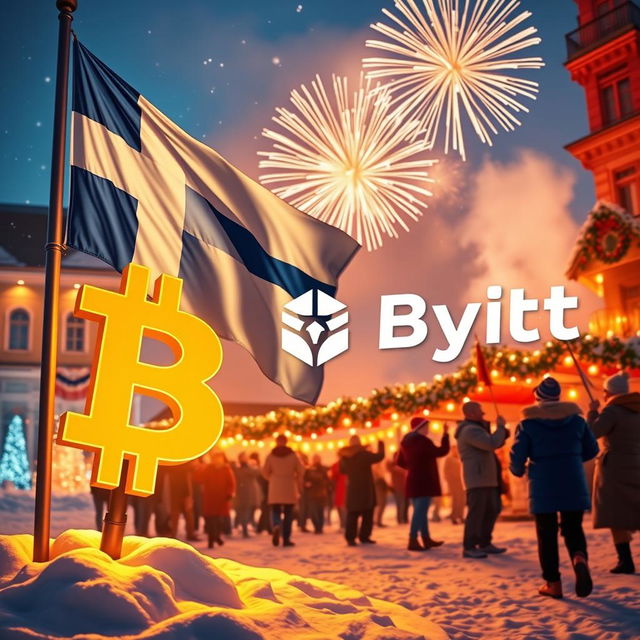 A vibrant and festive scene depicting Finland's Independence Day celebration