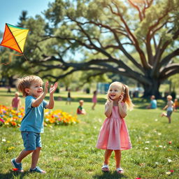 A heartwarming scene of a brother and sister enjoying a sunny day at the park