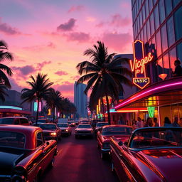 A vibrant scene capturing the essence of Miami in the 1970s, inspired by the aesthetic of Grand Theft Auto: Vice City