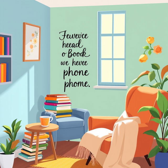 A vibrant and inviting scene illustrating the joy of reading books instead of using a phone