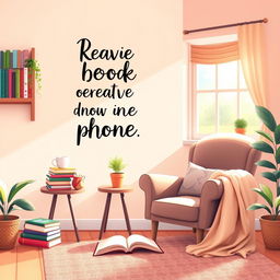 A vibrant and inviting scene illustrating the joy of reading books instead of using a phone