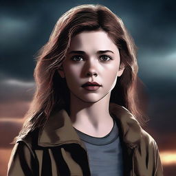 A detailed digital art image portrays a 16-year-old girl, the daughter of Dean Winchester, in a pre-apocalypse setting