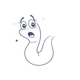 A whimsical line drawing of a cartoon worm expressing amazement, with wide eyes and a surprised open mouth