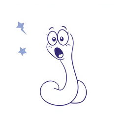A whimsical line drawing of a cartoon worm expressing amazement, with wide eyes and a surprised open mouth