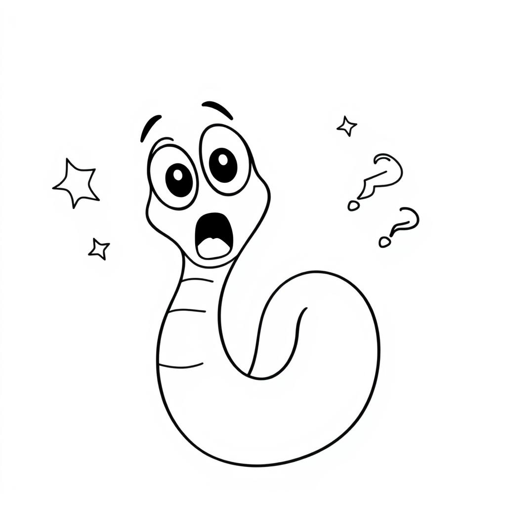 A whimsical line drawing of a cartoon worm expressing amazement, with wide eyes and a surprised open mouth